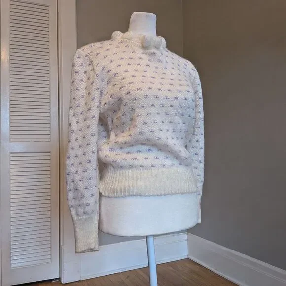 Vintage 1970s Excitation Knit Sweater Mock Neck Fuzzy Coquette Size S - Picture 2 of 7